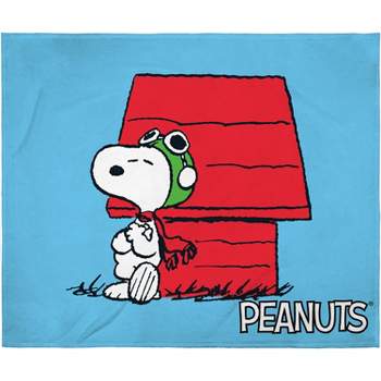 Peanuts Snoopy The Flying Ace Leaning On Red Doghouse Silk Touch Throw Blanket Blue