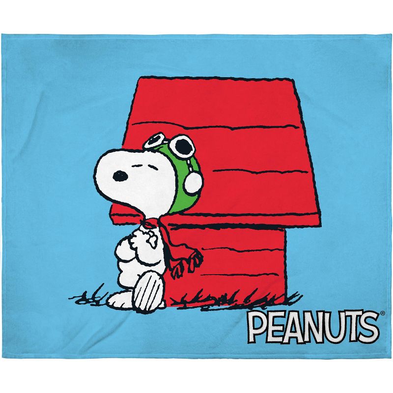 Peanuts Snoopy The Flying Ace Leaning On Red Doghouse Silk Touch Throw Blanket Blue, 1 of 4
