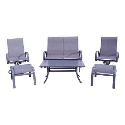 Courtyard Casual Santa Fe 6 pc Loveseat Glider Set with Swivel Rockers  Includes One Loveseat Glider, Two Rockers Two Ottomans and One Coffee Table