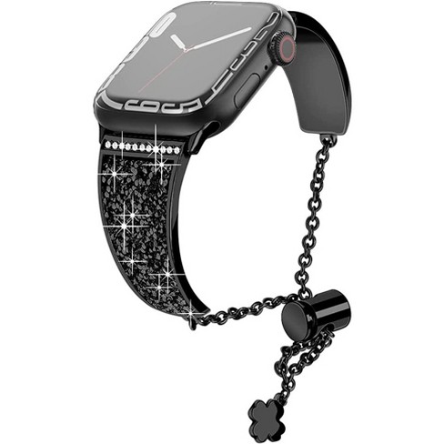 Black Metal Crystal Diamonds Apple Watch Band Women Watch 