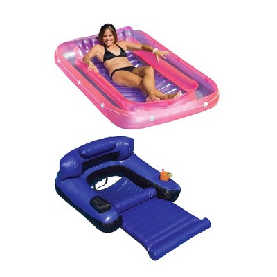 Swimline 71” Inflatable Pool Suntan Raft & Fabric Pool Inflatable Lounger Chair