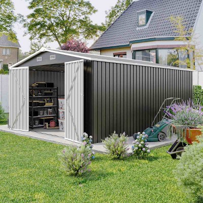 10x14 FT Outdoor Metal Backyard Storage Shed,Weatherproof Steel Garden Tool Shed,Storage Shed with 3 Lockable Doors and 4 Vents-Coolbibila