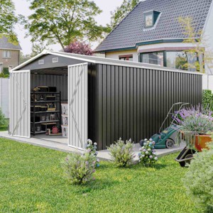 10x14 FT Outdoor Metal Backyard Storage Shed,Weatherproof Steel Garden Tool Shed,Storage Shed with 3 Lockable Doors and 4 Vents-Coolbibila - 1 of 4