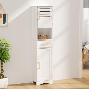 15 in. W x 12 in. D x 67 in. H White Freestanding Linen Cabinet with 1 Drawer and 2 Doors - 1 of 4