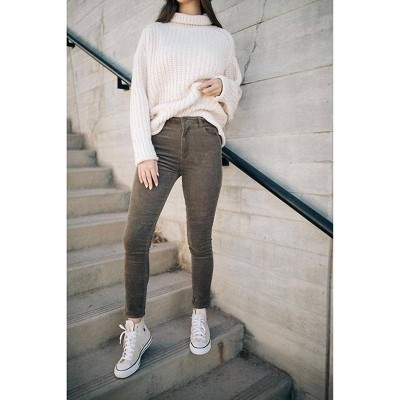 Women's Corduroy High Rise Skinny Pants - Olive and Paix