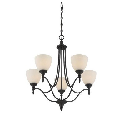 Herndon Satin Nickel 5-Light Chandelier with Frosted Glass Shades