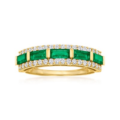 Ross-Simons 0.80 ct. t.w. Emerald and .41 ct. t.w. Diamond Ring in 14kt Yellow Gold