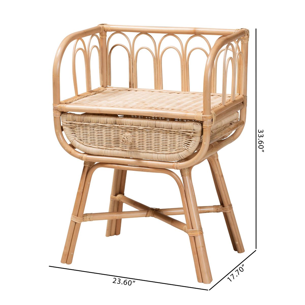 bali & pari Panchali Modern Bohemian Natural Brown Rattan Nightstand - thumbnail 10