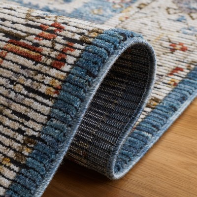 Ivory and Blue Hand-knotted Stain-resistant 5' x 8' Area Rug