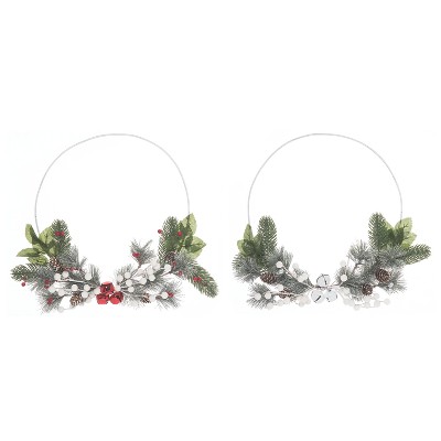 Transpac Christmas Hoop Wreath Set of 2 Festive Home Decorations for Holiday Cheer Polyester Design