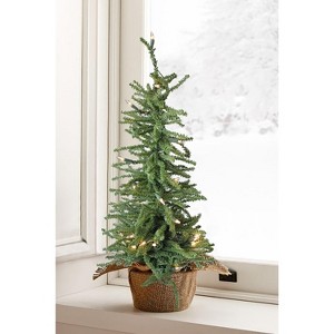 Perfect Holiday 2' Pre-Lit Green Burlap Base Christmas Tree - 1 of 4