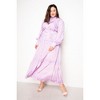 Slickblue Plus Size Women's Button-Down Belted Dress, Ruffle Accent, Midi Shirt Dress, Violet/Black, 1XL-3XL - 3 of 4