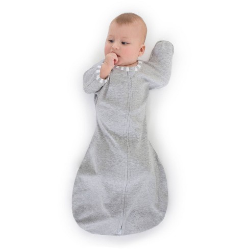 Transitional Swaddle Sack With Arms Up Half length Sleeves And Mitten Cuffs Wearable Blanket Heathered Gray With Stripe Trim 3 6 Months Target