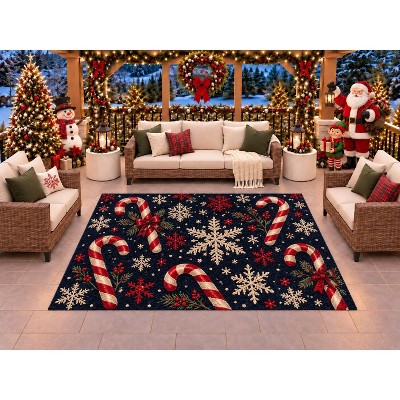 FC Design 5' x 7' Poinsettia Candy Cane Bells Waterproof Outdoor