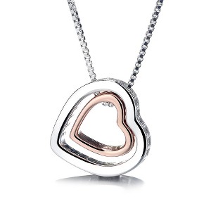 18K White and Rose Gold Two-Tone Crystal Heart Necklace Inscribed "Love You" - 1 of 4