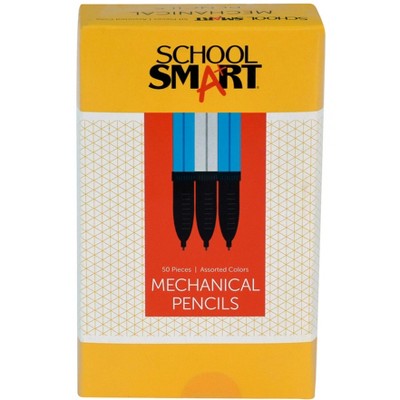 School Smart Mechanical Pencils with Eraser, 0.9 mm Tip, No 2 Lead, Assorted Colors, pk of 50