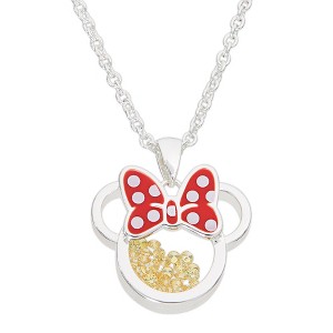 Disney Minnie Mouse Womens Silver Plated Birthstone Shaker Necklace, 18+2" - 1 of 4