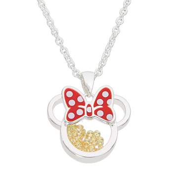 Disney Minnie Mouse Womens Silver Plated Birthstone Shaker Necklace, 18+2"