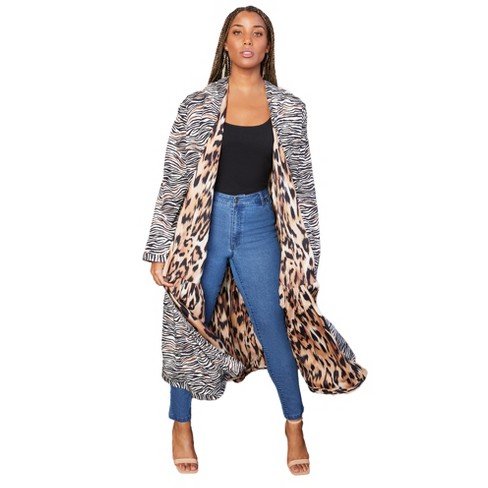 June + Vie by Roaman's Women's Plus Size Reversible Printed Duster - 10/12,  Natural Flowy Animal