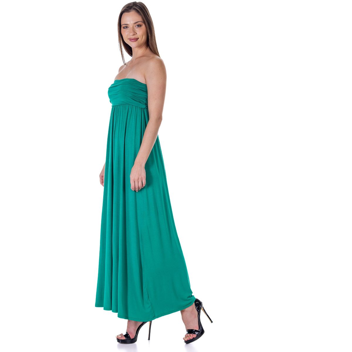 Womens Strapless Tube Empire Ruched Waist Flowy Maxi Dress - 24seven Comfort Apparel™ - thumbnail 10