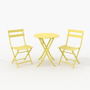 3 Pieces Folding Patio Furniture Sets with Table & 2 Chairs, Heavy-Duty Flat Tube Metal Frame for Balcony Lawn Garden Poolside - 1 of 4