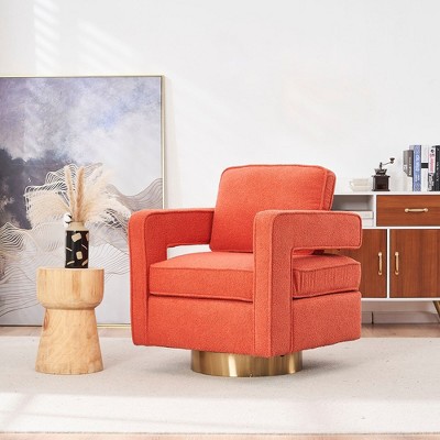 Swivel Accent Barrel Chair, Modern Comfy Upholstered Sofa Chair With 360 Degree Swivel Round Metal Base, Single Round Accent Chair