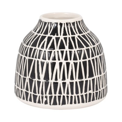 Sagebrook Home 5" Decorative Geometric Ceramic Vase - Contemporary Black and White Flower Vase for Home, Office Decorative Accent - Easy Gift Idea