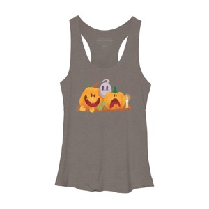 Women's Design By Humans Halloween Cartoon Pumpkins And Ghost By VectorVillain Racerback Tank Top - 1 of 3