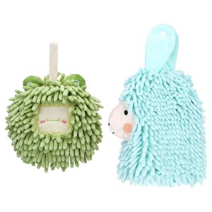 REGALWOVEN Absorbent Soft Chenille Cartoon Alpaca Fuzzy Ball Bathroom Hanging Hand Towels 7" x 7"/7" x 11" 2 Pcs - 1 of 4