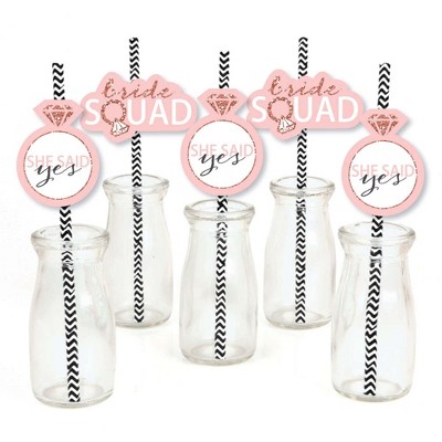 Big Dot Of Happiness Bride Squad - Paper Straw Decor - Rose Gold