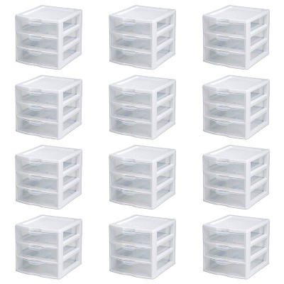 New Sterilite Small Compact Countertop 3 Drawer Desktop Storage Unit (12 Pack)