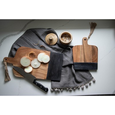 Small Black Marble and Acacia Wood Cutting Board with Jute Tassel