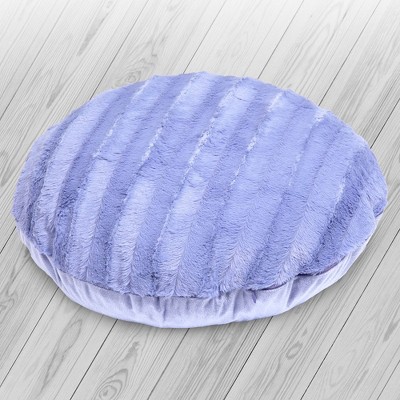 Set of 2 Blue Faux Fur Round Throw Pillows