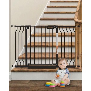 GROWNSY Baby Gate for Stairs, 29.5"-48.4" Pressure Mounted Baby Gate for Top of Stair&Doorway with Y-Spindle Rods, Anti-Trip Pedal, Black - 1 of 4