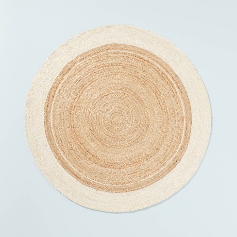 Round 5' Bordered Color Block Braided Jute Area Rug Cream/natural ...