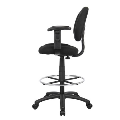 ErgoComfort Black Tweed Drafting Stool with Adjustable Arms and Chrome Footring