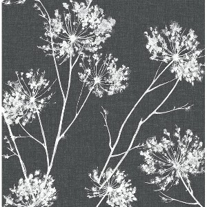 NextWall One O'Clock Botanical Peel and Stick Wallpaper Charcoal Gray: Vinyl, Self-Adhesive, Floral, Bathroom Decor - 1 of 4