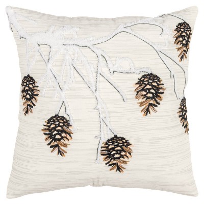 20"x20" Oversize Winter Branched Polyester Filled Square Throw Pillow Natural - Rizzy Home