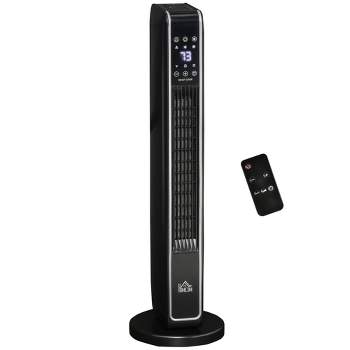 HOMCOM Ceramic Tower Heater, Oscillating Space Heater with Remote Control, Timer, Tip-Over & Overheat Protect, 750W/1500W, Black
