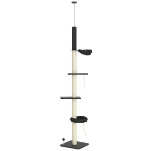 SKYONE 95-106" Adjustable Cat Tree with 5 Tiers, Sisal Scratching Posts, Cozy Bed, Hammock & Toy - 1 of 4