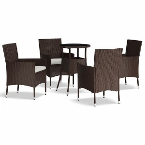 vidaXL 5 Piece Patio Bistro Set with Cushions Brown and White Poly Rattan - 1 of 4
