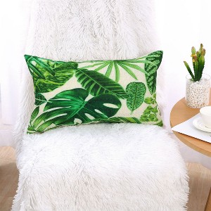 PiccoCasa Leaves Decorative Throw Pillow Cover 2 Pcs Green 12"x20" - 1 of 4