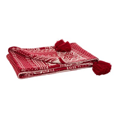 50" x 60" Knitted Acrylic Throw Blanket with Tassels Red - Glitzhome