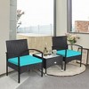 Tangkula 3 PCS Patio Wicker Rattan Furniture Set Coffee Table & 2 Rattan Chair w/ Cushion Turquoise - 4 of 4