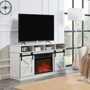 Wooakway 58"L 29.4"H 15.4"D Electric Fireplace TV Stand Console with Barn Door Design Overheating Protection Closed Storage Cabinet for TVs up to 65" - 1 of 4