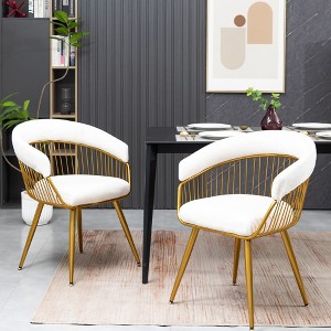DYHOME Modern Mid Century Dining Chair, Upholstered Velvet Dining Room Chairs with Metal Legs for Makeup/Living Room (Set of 2) - 1 of 4