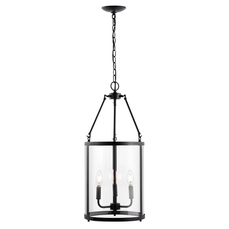 12&#34; 3-Light Kinsley Industrial Farmhouse Iron/Glass LED Pendant Oil Rubbed Bronze/Clear - JONATHAN Y, 1 of 12