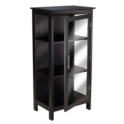 Transitional Black Solid Wood Display Curio Cabinet with Tempered Glass