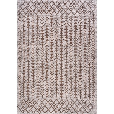 Beige and Brown Geometric Bohemian Indoor/Outdoor Area Rug