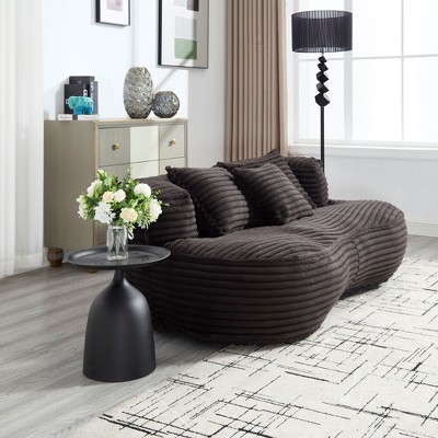Vintage Chenille Loveseat-Mid-Century 2-Seater Sofa with Wooden Legs
